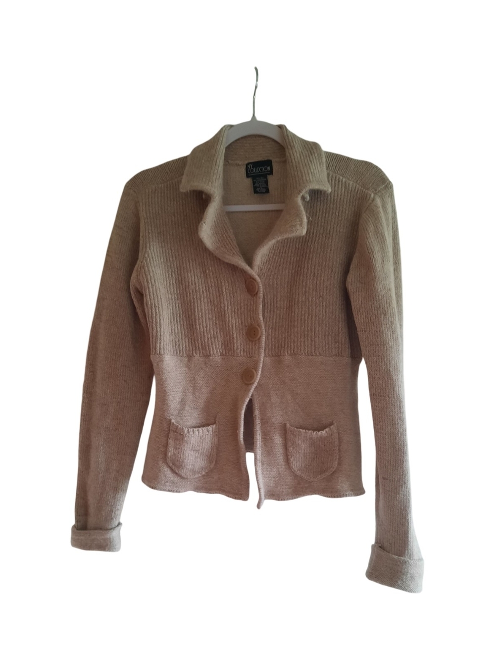 NY Collection Neutral Knit Cardigan in Light Taupe